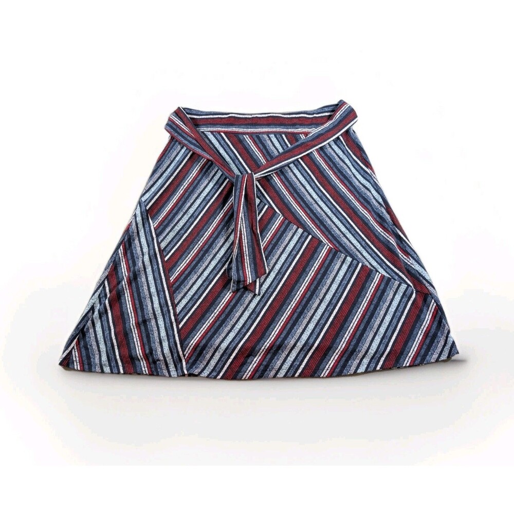 Cato Coastal Boho Skirt Womens L Red White Blue Striped Midi Pull On Tie